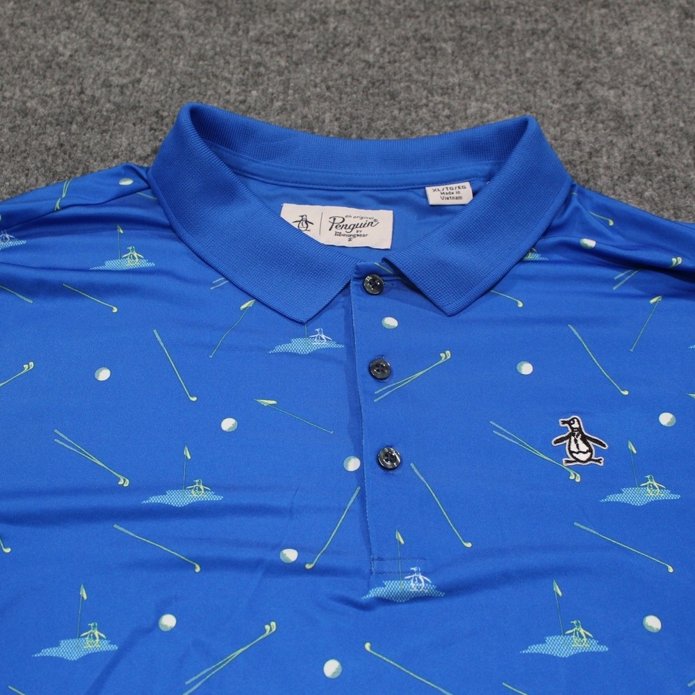 Original Penguin‎ Golf Polo Shirt Royal Blue All Over Print Mens XL TG EG